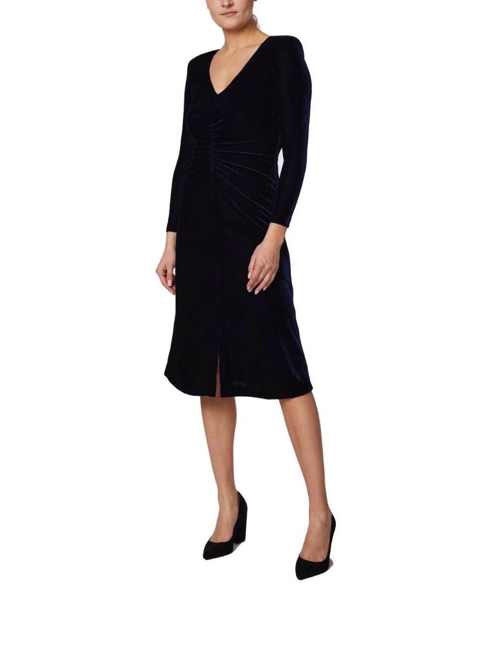 Laundry By Shelli Segal Black Velvet V-Neck Midi Dress